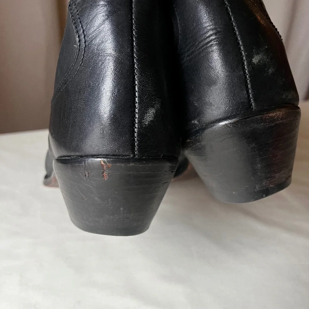 Vintage Feather & Son Black Leather Western Ankle Boots Women's 10M Cowboy - Picture 6 of 11